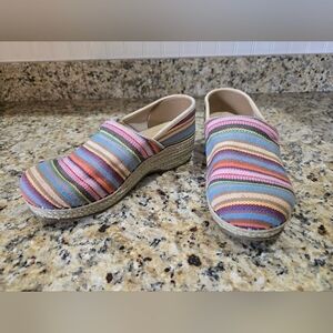 DANSKO Women's US 6 EUR 37 Rainbow Striped Canvas Vegan Clogs Platform Wicker